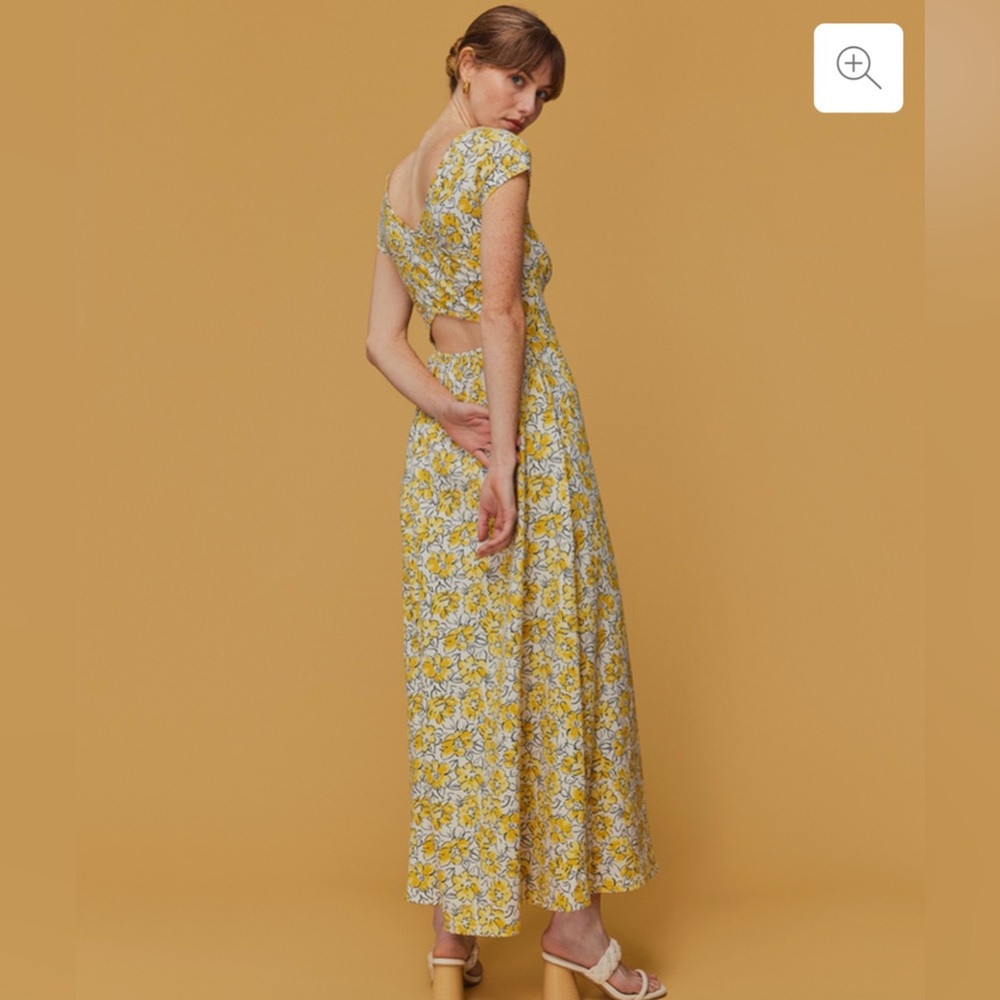 Pact Fit & Flare Crossback Maxi Dress Size Medium in Reverie Floral Yellow
